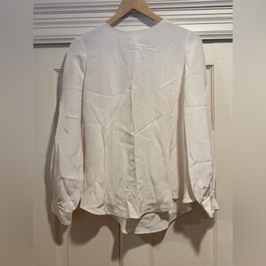 Oscar de la Renta Cream Silk Blouse Ruffle Back